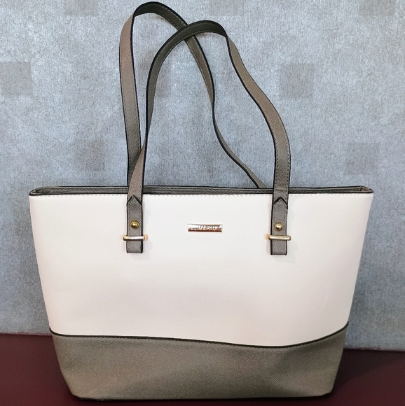 Elim & Paul Off-White Cream Gray Neutral Canvas Tote Bag - Picture 10 of 10